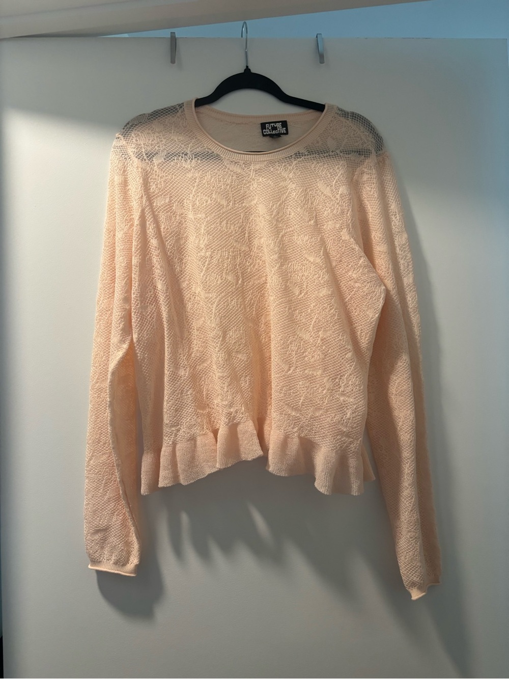 Future Collective Peach Knit Ruffle-Hem Sweater Top